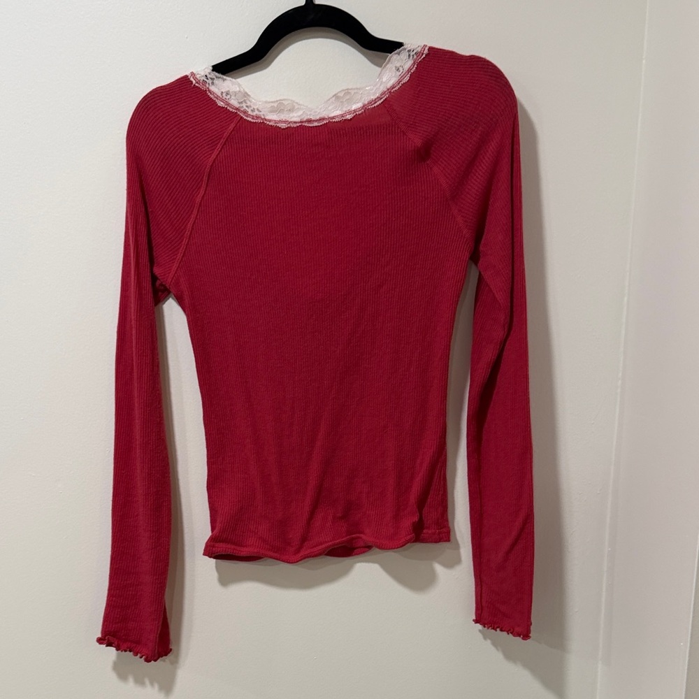 Urban Outfitters Rose Lace-Trim Long Sleeve Top - Picture 3 of 6